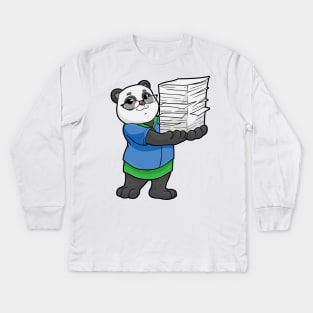 Panda as Secretary with Glasses and Stack of Paper Kids Long Sleeve T-Shirt